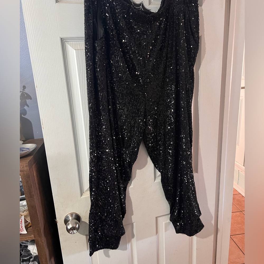 Black sequined joggers